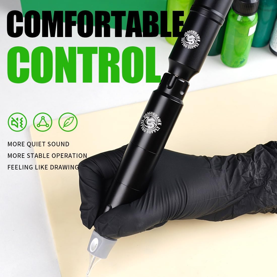 Dragonhawk S12 Kit Completo de Máquina para Tatuajes tipo Pluma Rotativa, con Batería 1100mAh, Agujas y Tinta para Profesionales y Principiantes