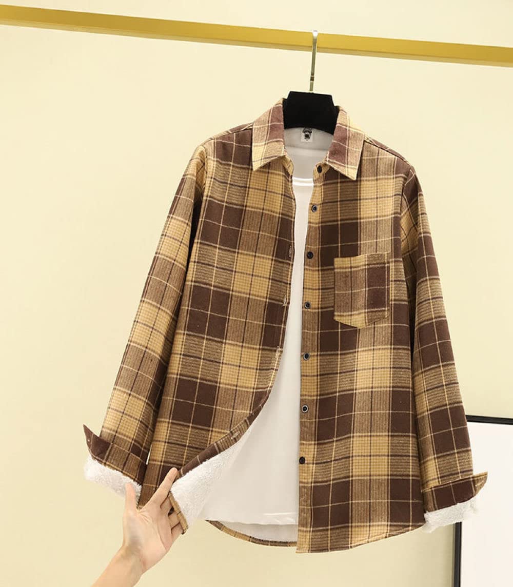 MIDJ Bluse Damen,Damenhemd Flanell Sherpa Baumwolle Dunkelbraun Schlichte Karohemden Langarmhemden Schicke Hemden Dicke Leichte Jacken Holzfällerhemden