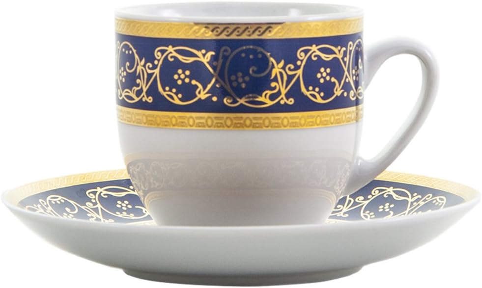 Bohemia Saphyr Greek Key Coffee Cup And Saucer, Porcelain, Blue, 12 x 12 x 5 cm