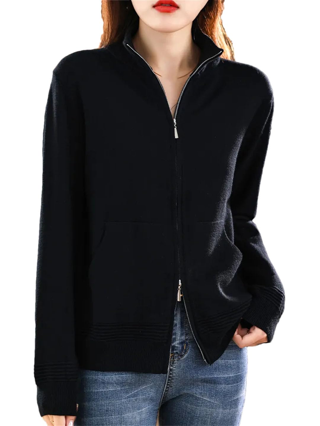 Alloaone Maglione di Lana da Donna Cardigan con Doppia Cerniera Top Lavorati A Maglia Casual