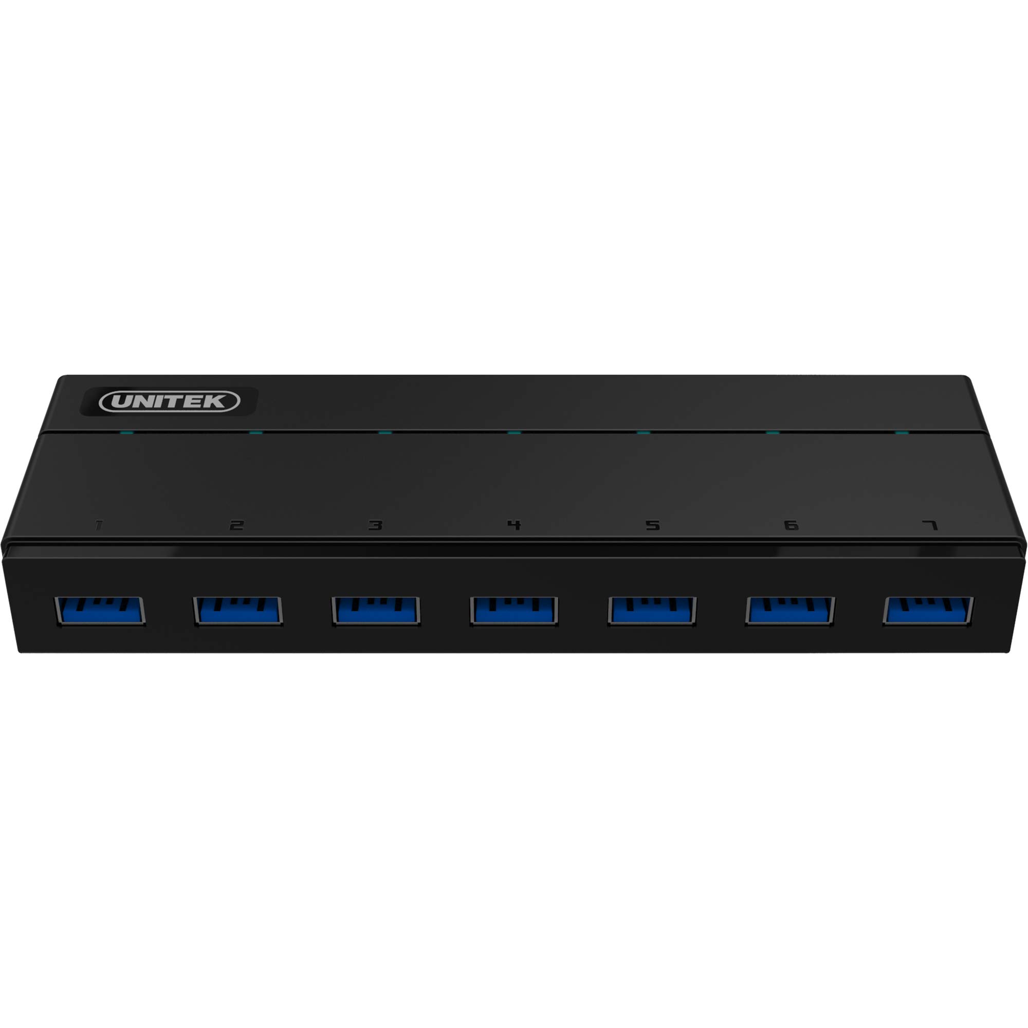 UNITEK Hub 7 porte USB 3.0 attivo con alimentazione, distributore multiplo di hub dati per PC, laptop, tastiera, mouse, stampante, compatibilità iOS (Mac) + Windows, Plug&Play, Nero