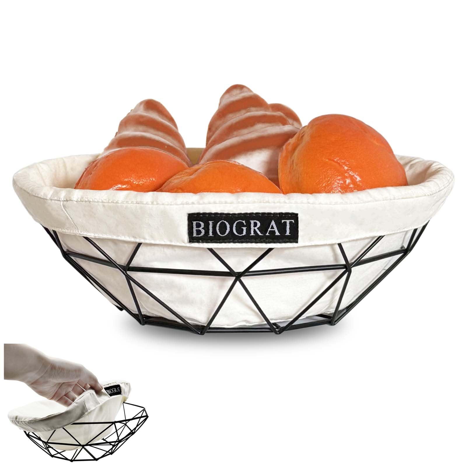 Cestino Pane da Tavola Moderno Design in Acciaio con Tessuto, Ø 26,5 cm Centrotavola Portafrutta Fruttiere del Ristorante e Cucine, 1 Pz