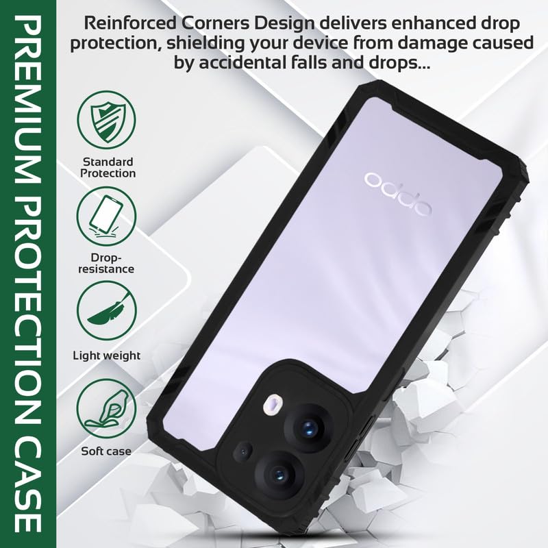 Image of AIBEX Crystal Clear Back Cover for Oppo Reno 13 Pro 5G | Transparent Non-Yellowing Case | Shockproof 360 Protection | Slim Fit Bumper with PC & TPU Design