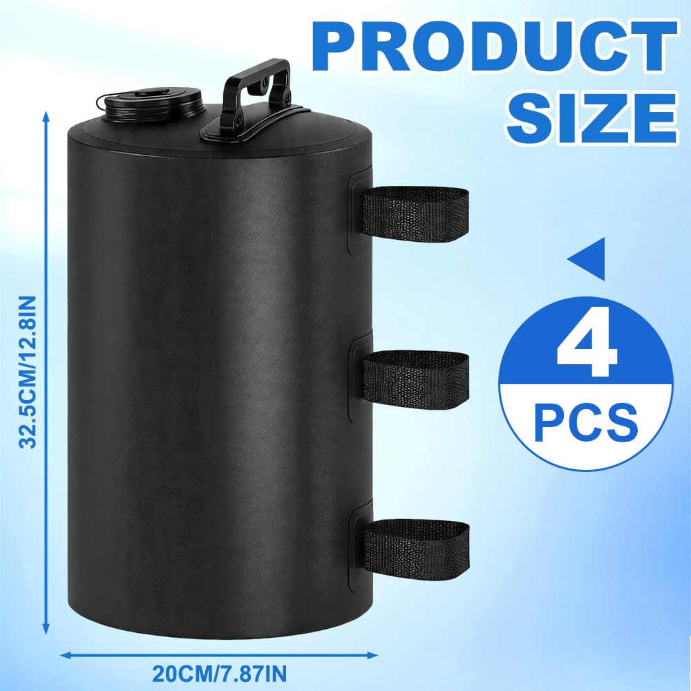 Poids pour Tonnelle, 4 Pièces Poids de Lestage, Portable 10L Anti-Vent Lestage Tonnelle, Réutilisables PVC Sac Lestage Eau pour Pliable, Tente, Canopy, de Plein Air, Noir