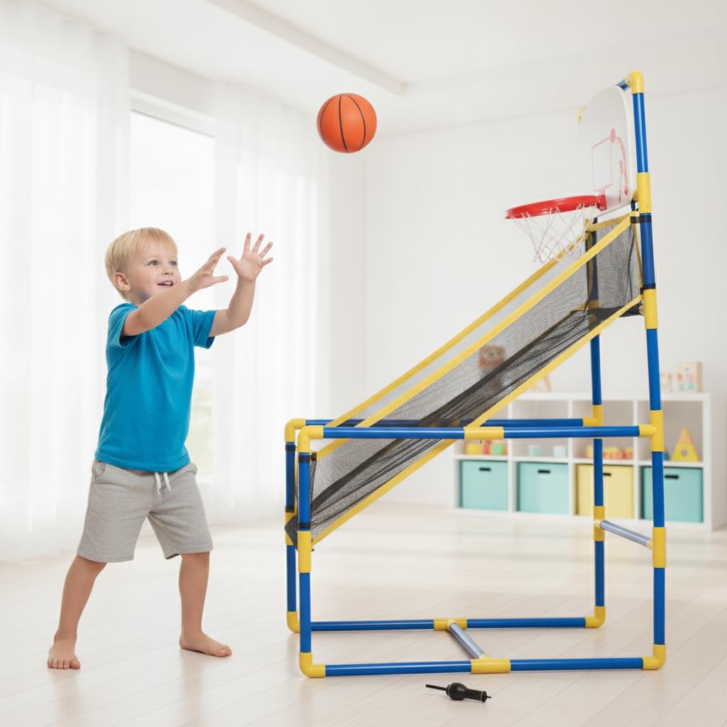 Canasta Baloncesto Infantil Portátil, Juguete Baloncesto para Niños, Deportivo Par Baloncesto Interior y Exterior, con Balón y Bomba