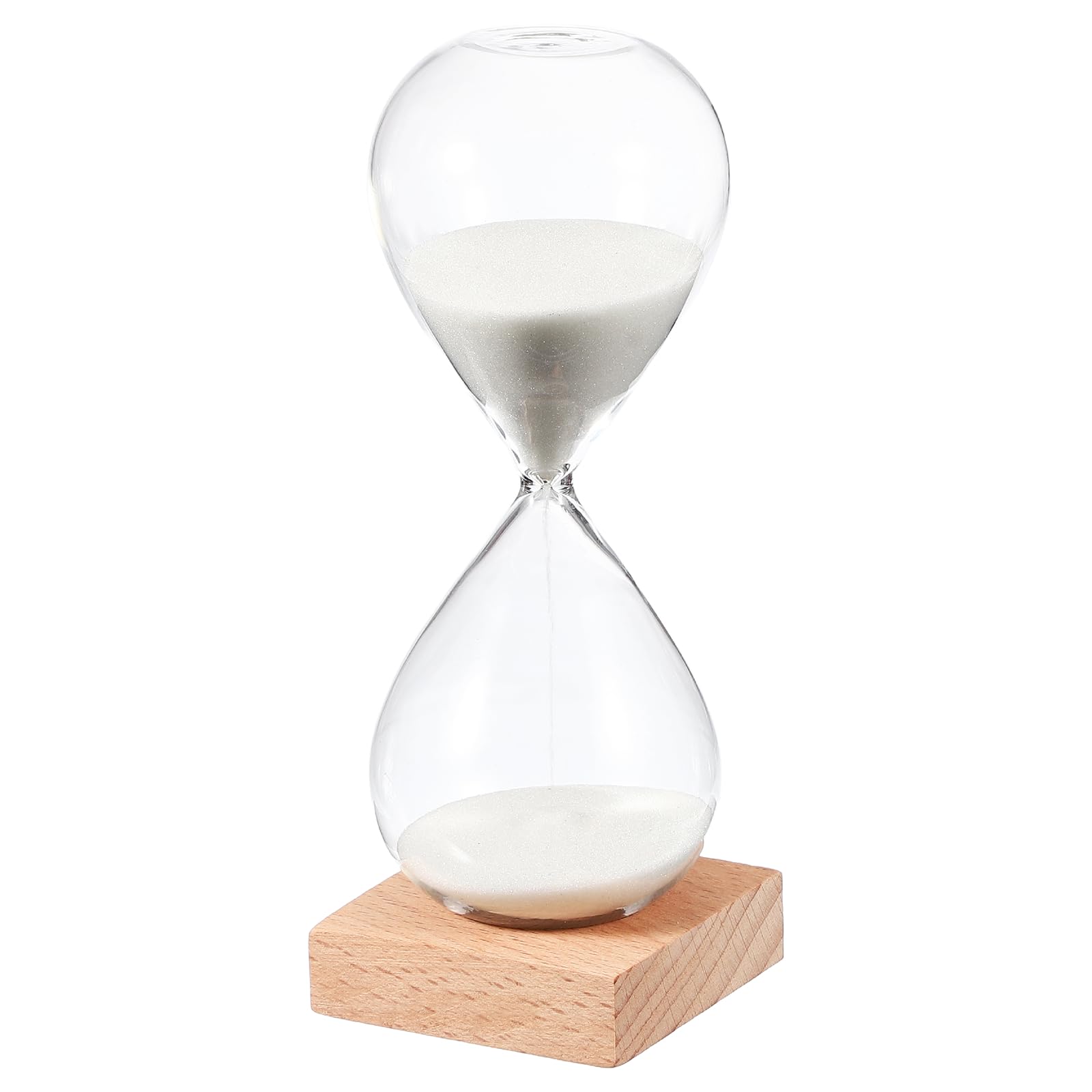 PATIKIL 15 Minutes Sand Timer, Sand Watch with Wood Base Hour Glass Sandglass Timer Clock for Living Room Home Office Restaurant Decoration, White