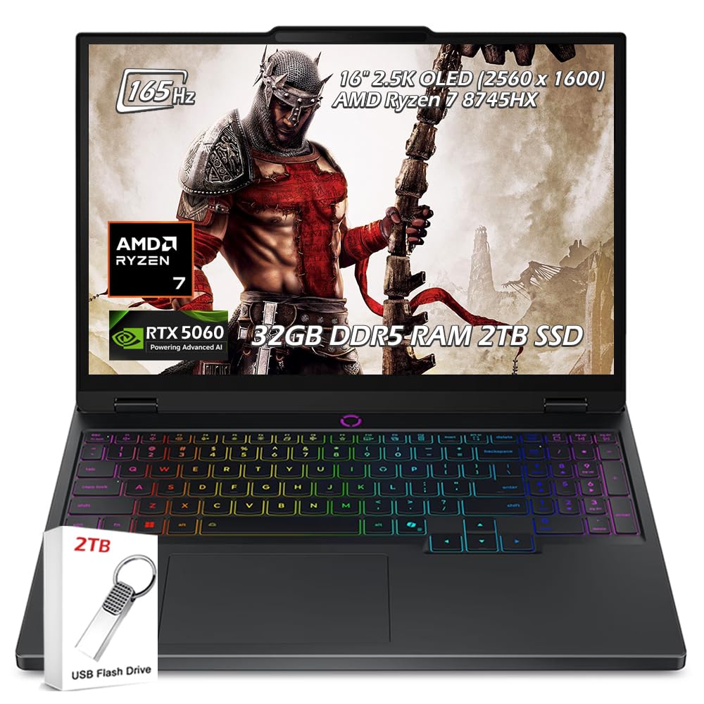 Lenovo Legion Pro 5 16ADR10 16" OLED WQXGA 165Hz NVIDIA GeForce RTX 5060 AMD Ryzen 7 8745HX Gaming Laptop, 32GB DDR5 RAM 2TB SSD, Wi-Fi7, Backlit KB, Win11, Eclipse Black, 2TB Flash Drive, W/GaLiMu Ryzen 7 | 32GB RAM | 2TB SSD