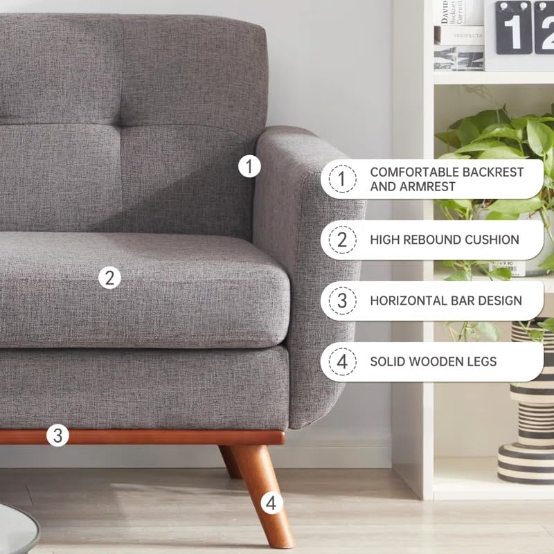 Image of LEGACY OF COMFORT Carmencita 65 inch Square Arm Loveseat 2 Seater Sofa Two Seater Sofa for Living Room Guest Room Hotels Office (Grey)