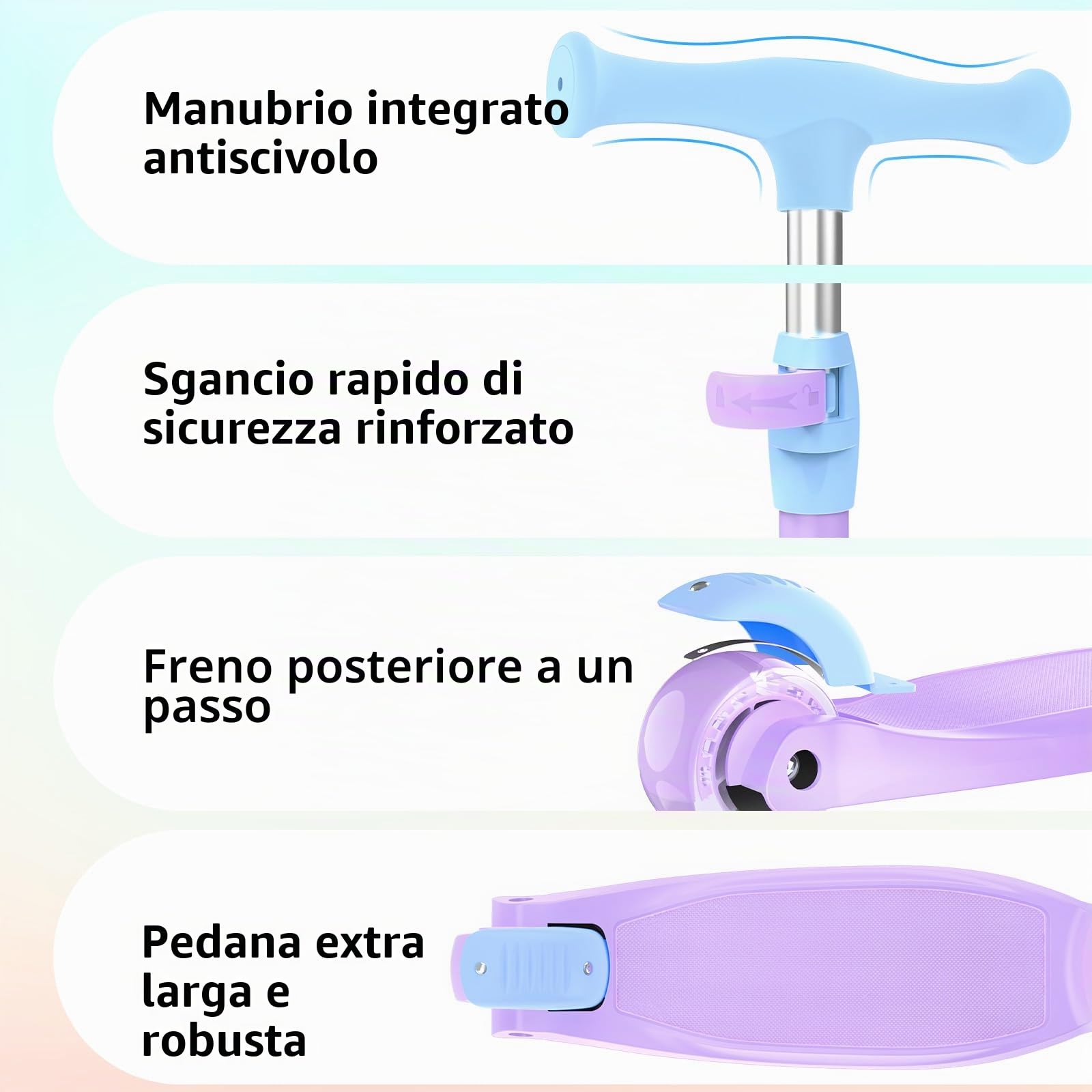 BELEEV A3 Monopattino Bambina con Ruota Illuminata LED, Altezza Regolabile | Pedana Antiscivolo e Extra Larga,Leggero con Telaio Robusto per Monopattino 3 Ruote Bambina Bambini e Bambine 3-12 Anni