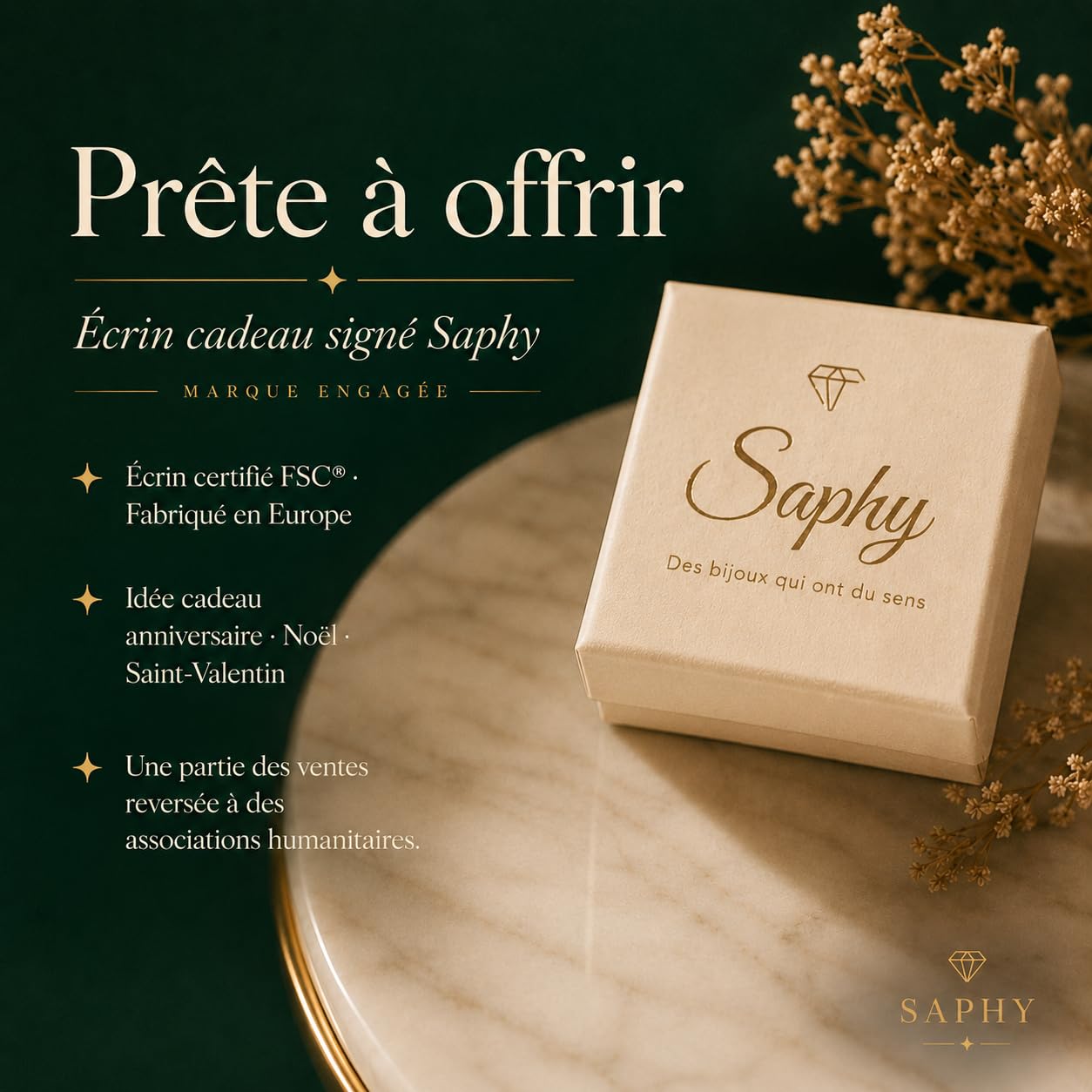 SAPHY Bague femme Cristaux Autrichiens - Acier inoxydable doré - Ajustable - Écrin cadeau - Idée Cadeau Femme