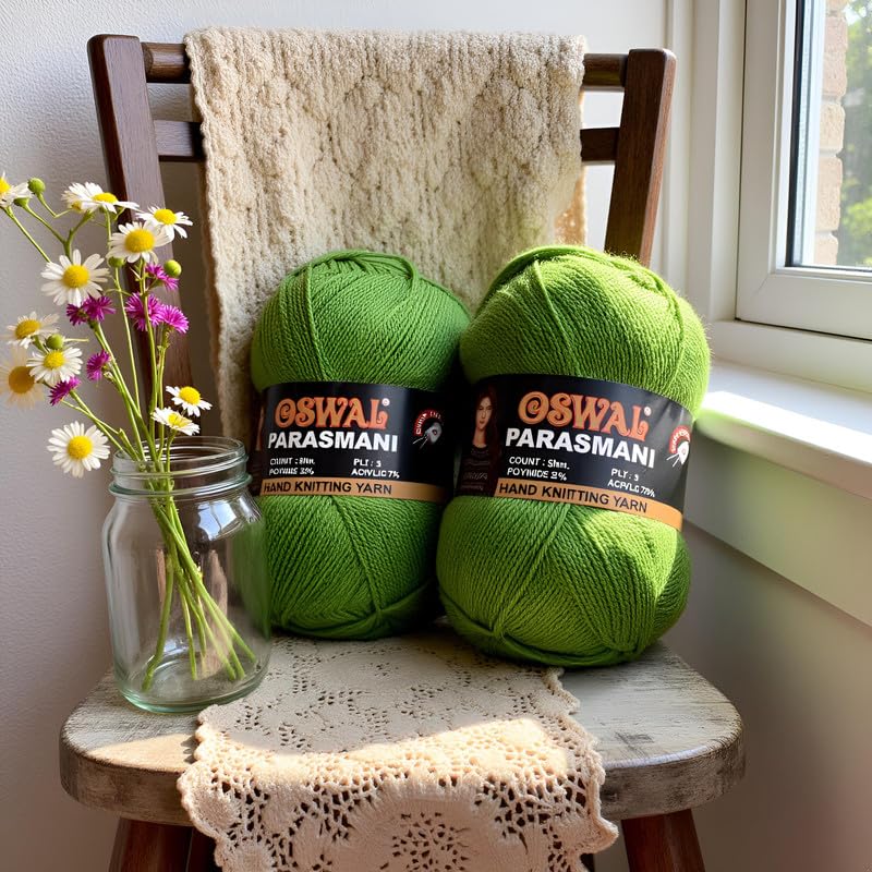 Image of M.G ENTERPRISE Os wale 3 Ply Knitting Yarn Wool, Light Green 300 gm Best Used with Knitting Needles, Crochet Needles Wool Yarn for Knitting. by M.G ENTERPRISE Os wal I
