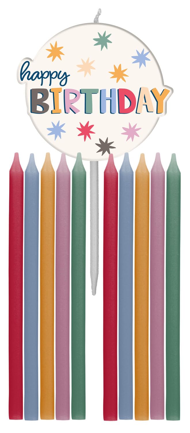 Folat 26870 Decoration White with Colourful Star Candles Set Starburst 9.5 cm 11 Pieces Happy and Colourful for Children and Adults Birthday, Multicoloured