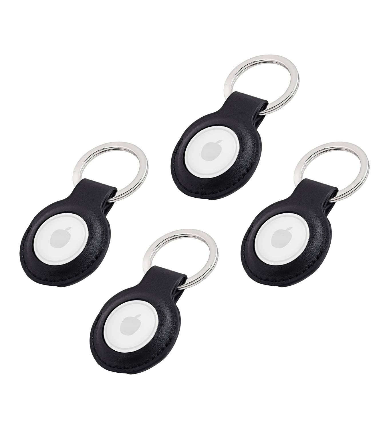 Premium Lederhülle für Apple AirTag - Vegan Leder Case mit Robusten Edelstahl Schlüsselring - Tragbare Schutzhüllen und Zubehör für AirTag Tracker - Schwarz 4er - il Grado