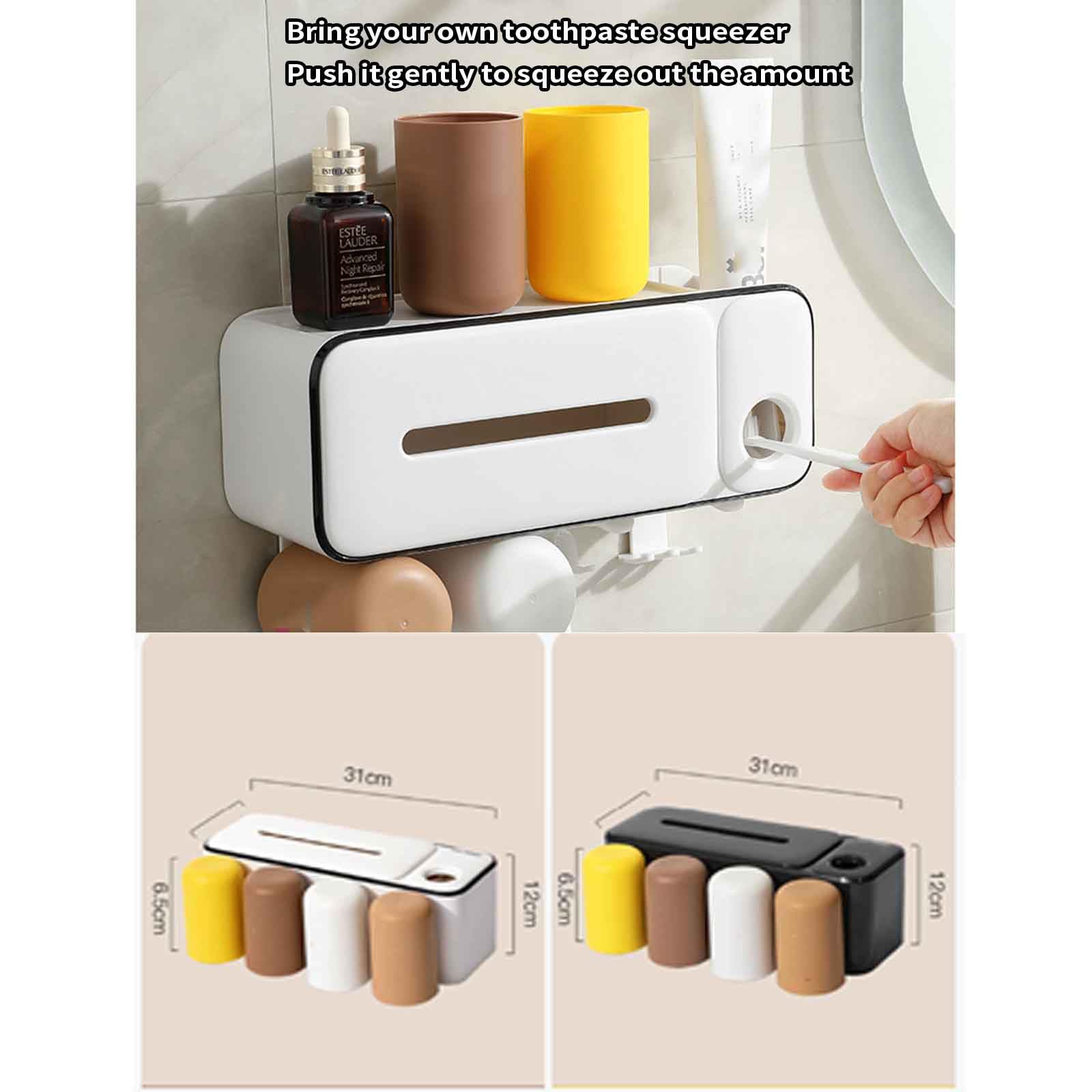 Porta Dentifricio Porta Spazzolino Da Muro Portaspazzolini Da Bagno Porta Spazzolini Portaspazzolino Da Parete Da Viaggio Spremi Dentifricio Automatico Forte Capacità Portante (31x6.5x12cm,black)