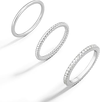 Moodear Stacking Thin Thumb CZ Ring Set - Trendy Dainty Non Tarnish 925 Sterling Silver Rings for Women Size 9