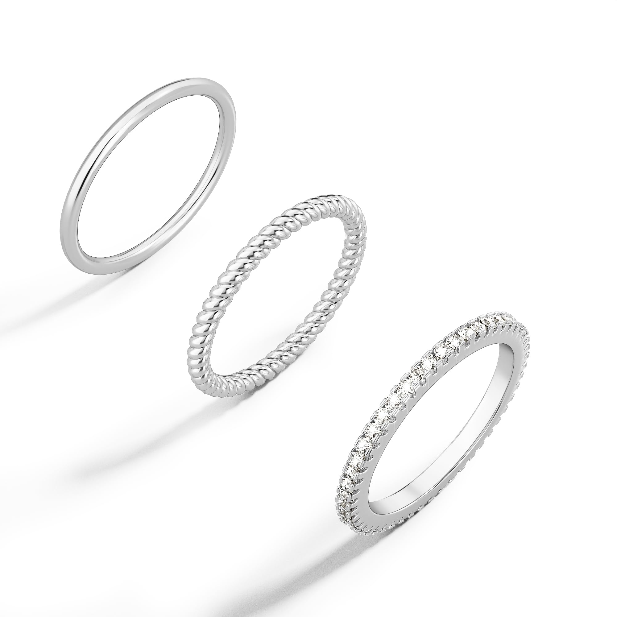 Moodear 3PCS Thin Stackable Ring Set - Dainty 14K Gold Plated Thumb CZ Rings for Women Non Tarnish Size 5-12