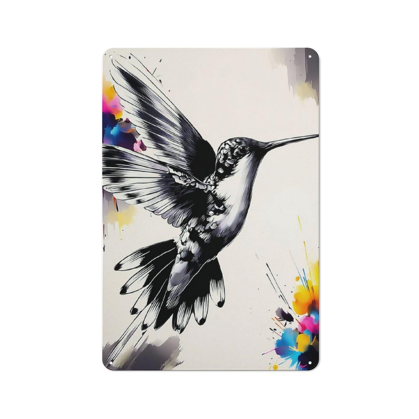 Junmoney Whirling Hummingbird In Flight Warehouse Style Tin Wall Sign 30X20cm Featuring Loft Wall Plaque For Loft, Studio, Office Or Creative Room