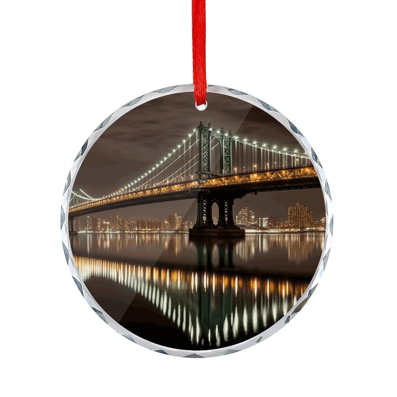Btcowzrv Style New York Manhattan Bridge Night Round Ornament Hanging Pendant Decor
