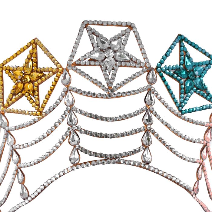 Bricks Masons OES Crown with Rhodium Plating and Colorful Stars – Adjustable Formal Crown with Crystal Accents