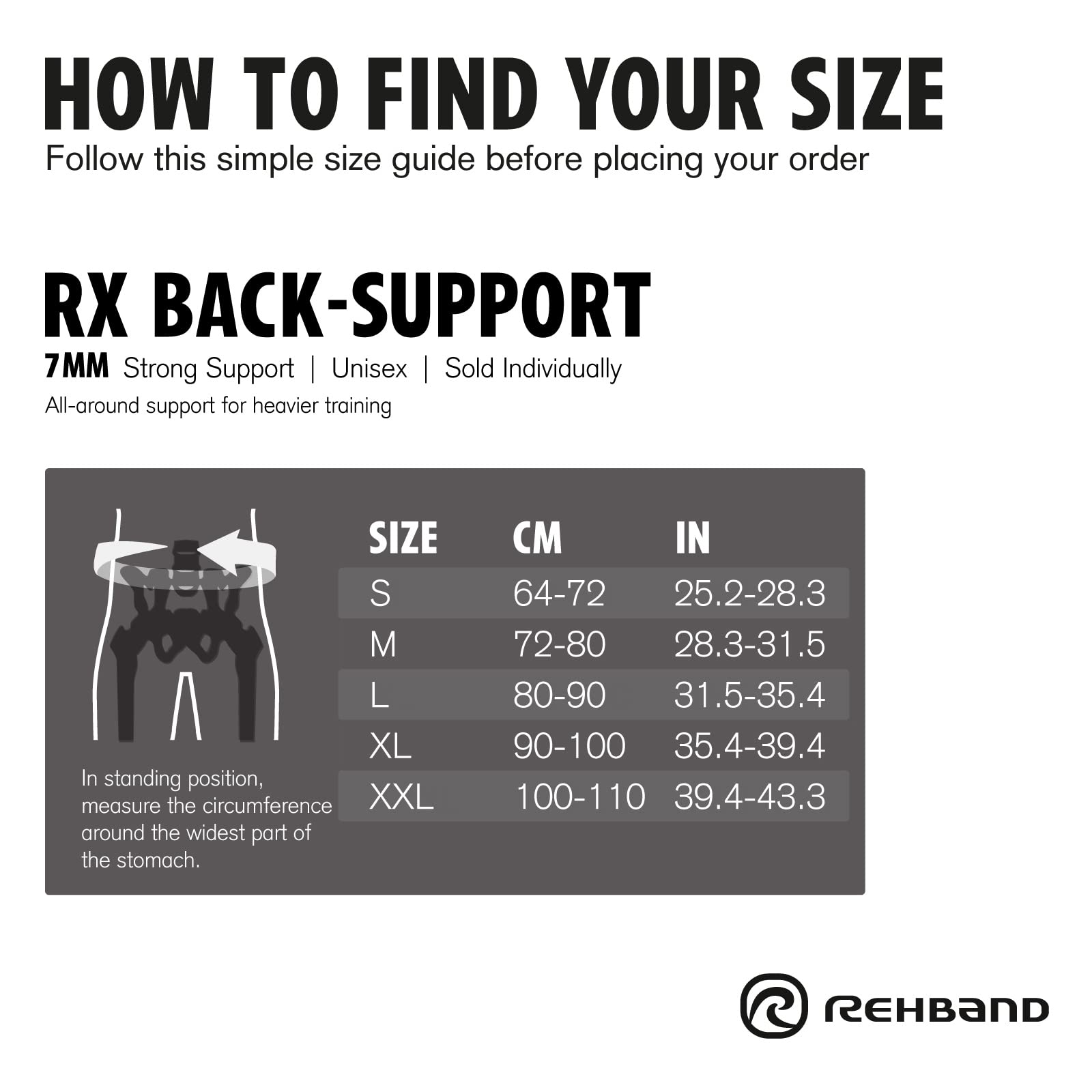 Rehband Bendaggio Dorsale RX Original, Supporto per la Schiena in Neoprene da 7 mm, Cintura Dorsale Fitness per Lo Sport e la Vita di Tutti i Giorni