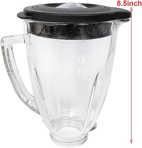 Miniatura 2 de Piezas de repuesto Conjunto de tarro de vidrio de 6 tazas con cuchilla, junta, tapa inferior, tapa. Compatible con licuadoras Oster