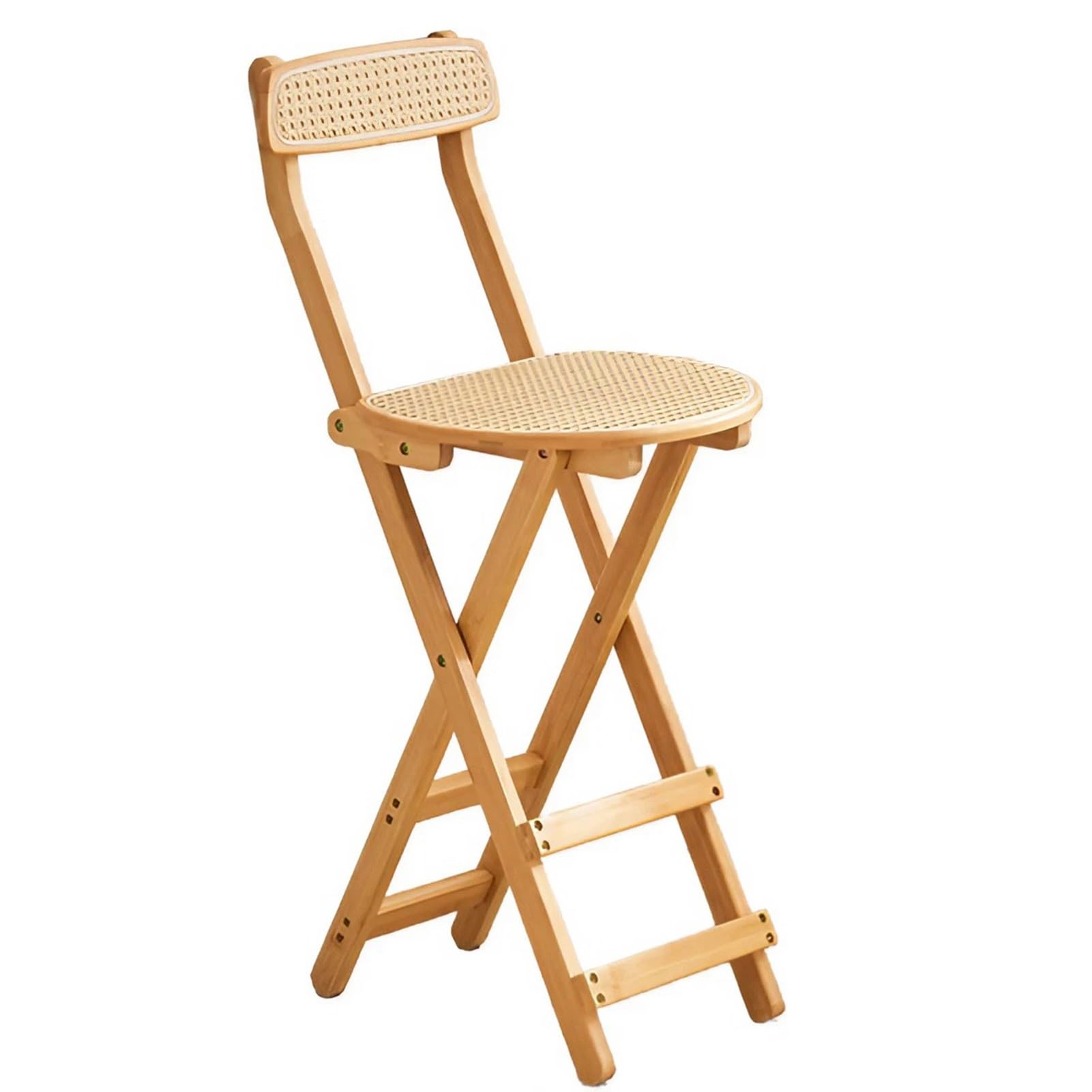 Składany Stołek Barowy z Naturalnego Bambus, Przenośne Składane Drewniane Krzesła, Stołek Kuchenny z Oparciem i Podnóżkiem do Domu, Kuchni i Śniadania (Size : Seat Height 61cm/24in)