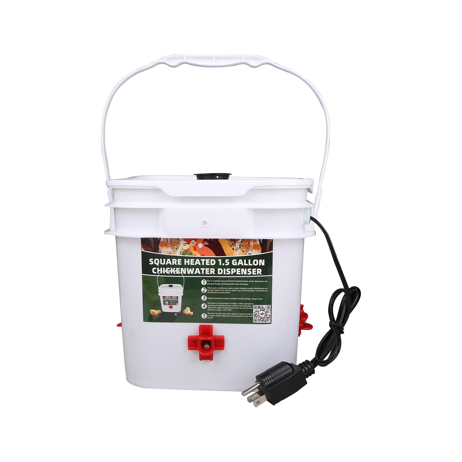 Akso Aoyupe 1.5 Gallon Heated Square Chicken Water Bucket, Hanging Chicken Winter Thawing Heater, Suitable for Chickens, Pigeons, Quails, and Other Large Animals 1Pcs.