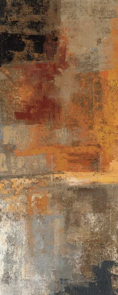 Feeling at home ART-PRINT-on-matte-paper-220gr- Silver and Amber Panel II Vassileva Silvia - Abstract vertical Image silver grayabstract amber grey cream sienna brown Fine art 37_X_14_in
