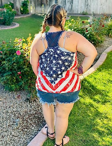 Foreyond Fourth Of July Shirts For Women Plus Size Workout American Flag Racerback Tank Top Women's Patriotic Clothing Athletic 4Th Of July Outfits, Star2 3Xl #TOP2