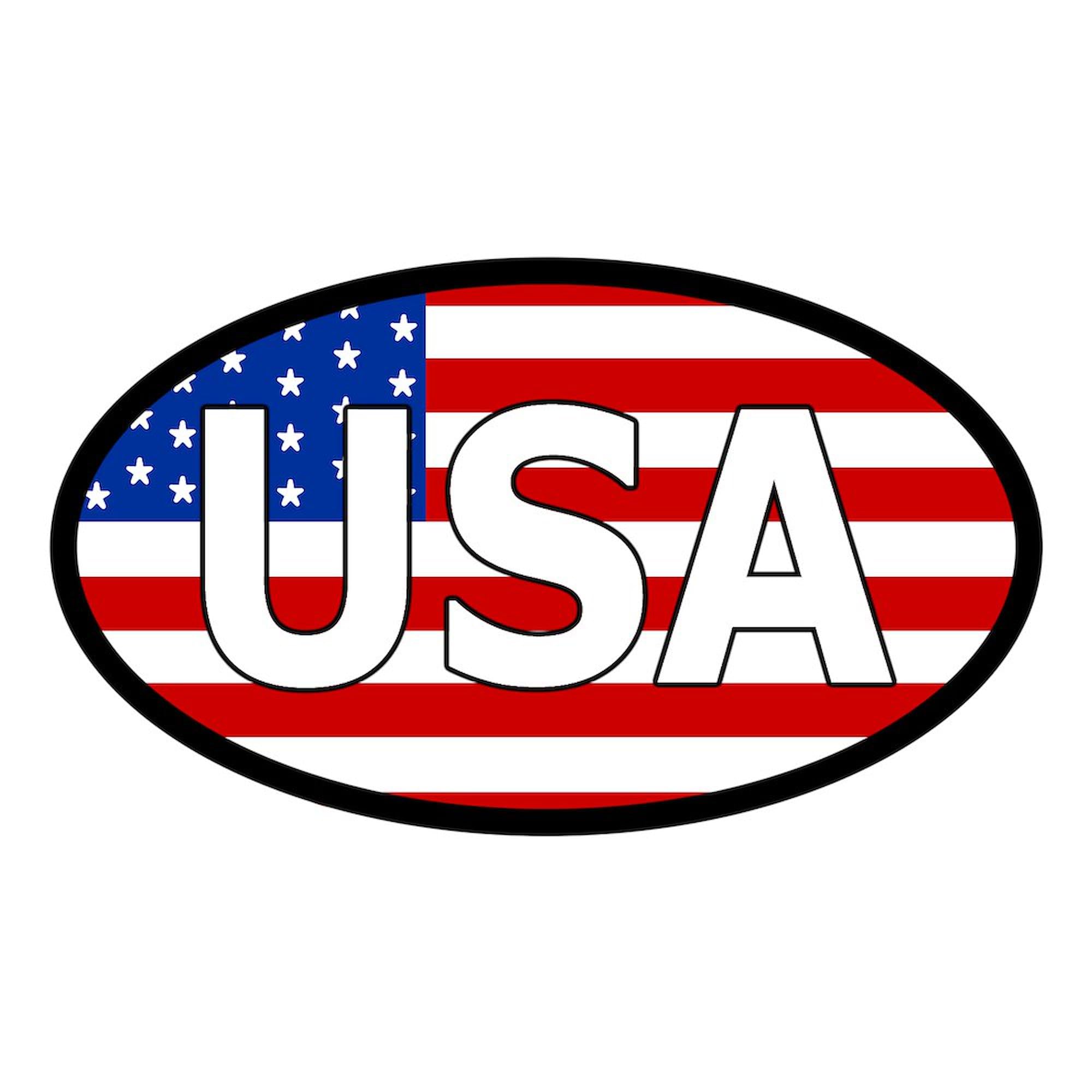 CafePress USA Flag Oval Sticker with USA Letters in White. Oval Car Bumper Sticker