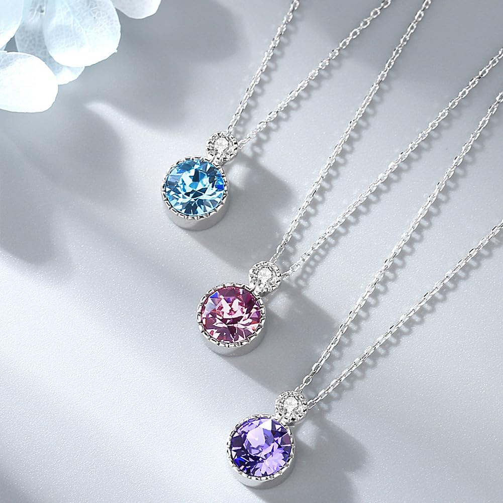 Sterling Silber Ozean Blau Kristall Halskette Funkelnde Diamant geschnittene Anhänger Halsketten Infinity Charm Hecketemperament Schmuck Geschenke für Frauen Freundin Mädchen Mädchen