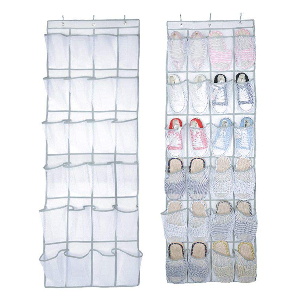 Organizador para colgar sobre la puerta, zapatero con 24 bolsillos, 8 ganchos para puerta, almacenamiento de malla para cocina, dormitorio, baño, accesorios de almacenamiento (paquete de 2)