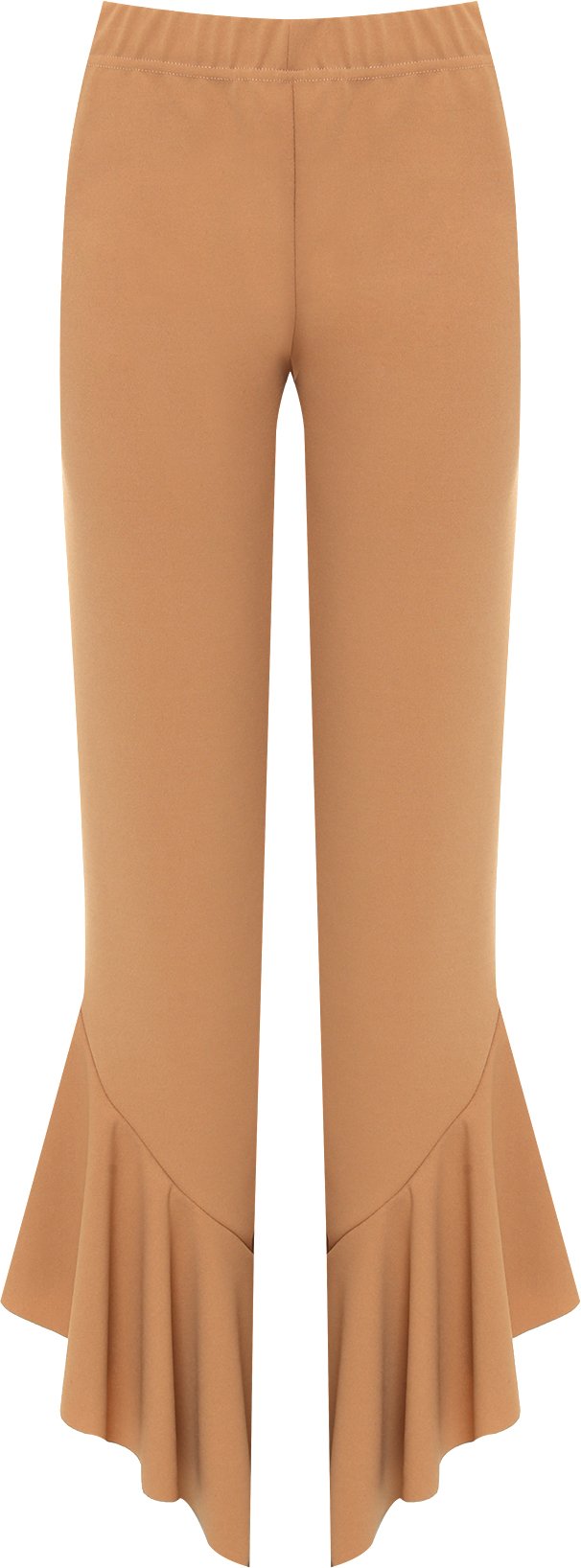 Wearall Women's Camel Plus Flared Frill Asymmetric Hem Plain Trousers New Stretch Pants - 12-14