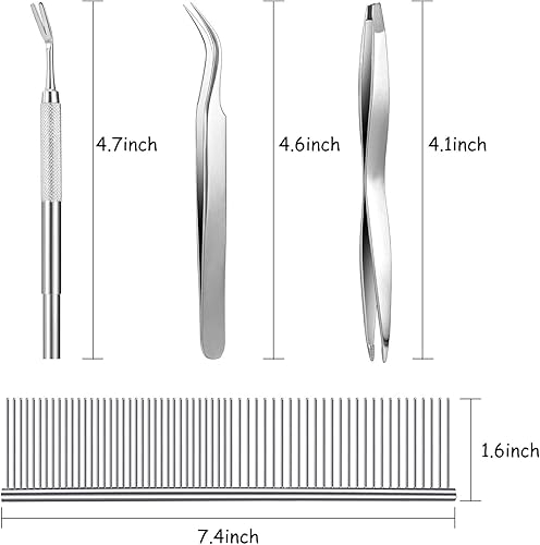 Miniatura 3 de Boao Kit de herramientas de eliminación de garrapatas, incluye 3 removedores de plástico, 3 pinzas de acero inoxidable con peine para perros y gatos