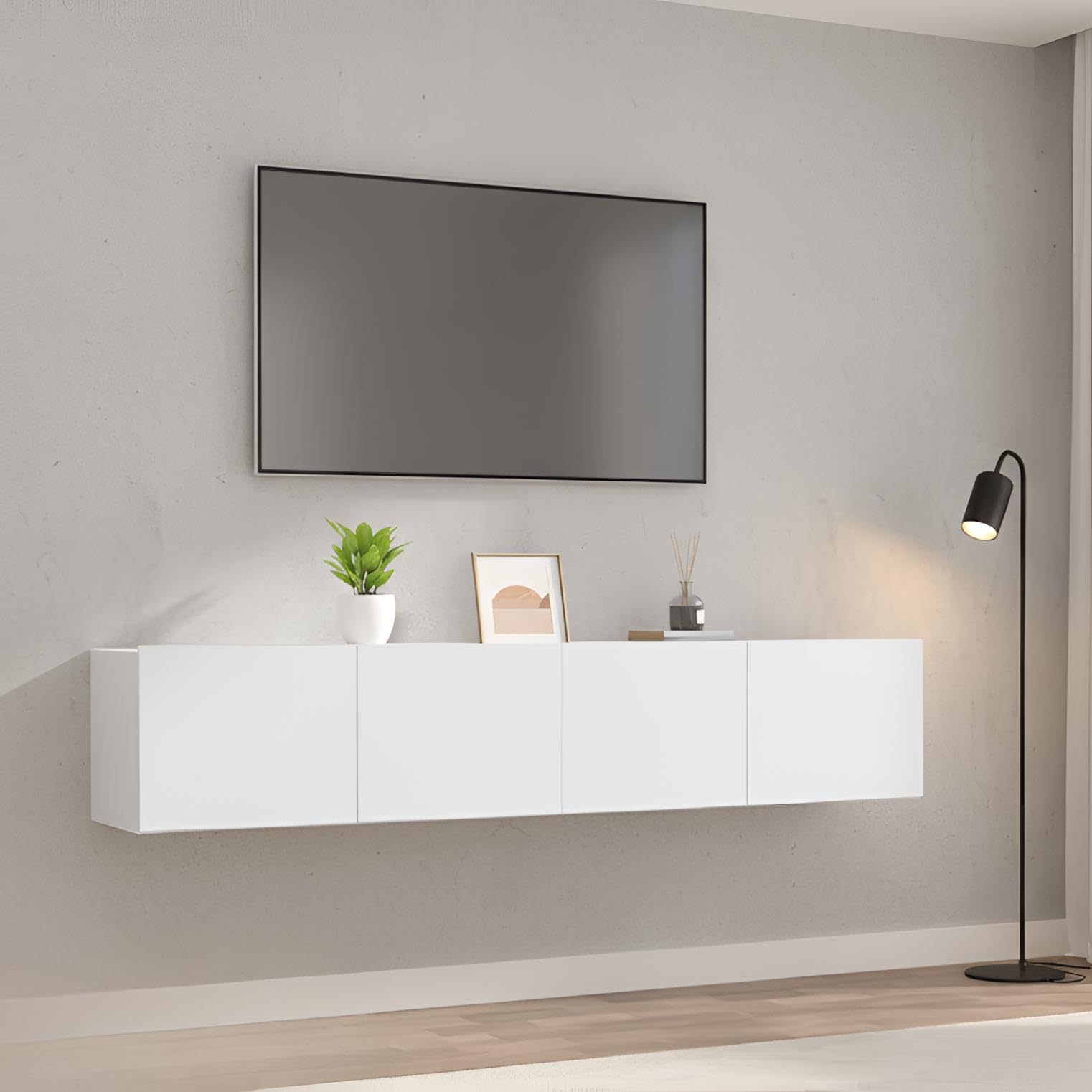 Canditree 160 cm Floating TV Cabinet, Floating TV Stand with Storage, Wall Mounted TV Cabinet Entertainment Center for Living Room (White)
