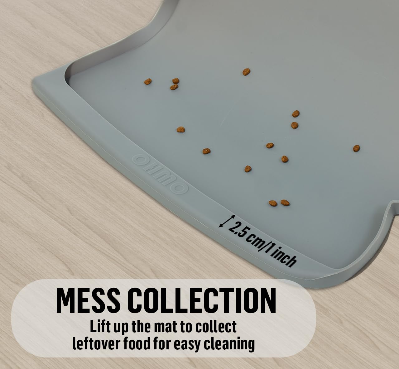 OHMO Tappetino Ciotola per Cani e Gatti in Silicone con Tasca per Residui, Impermeabile Antiscivolo a Prova di Fuoriuscita per Cibo e Acqua, 60x38cm