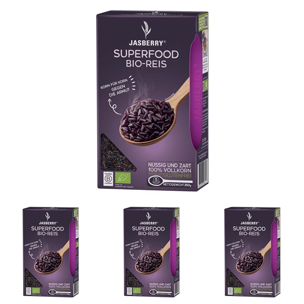 Bio Vollkorn Reis Jasberry Superfood 250g - Variante Pure (Packung mit 4)