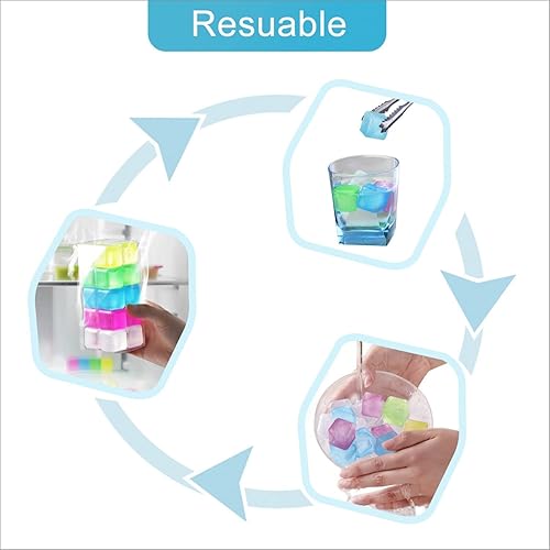Miniatura 4 de Cubo de hielo reutilizable para bebidas, cubos de hielo de plástico multicolor para mantener las bebidas frescas durante más tiempo (20 paquetes)