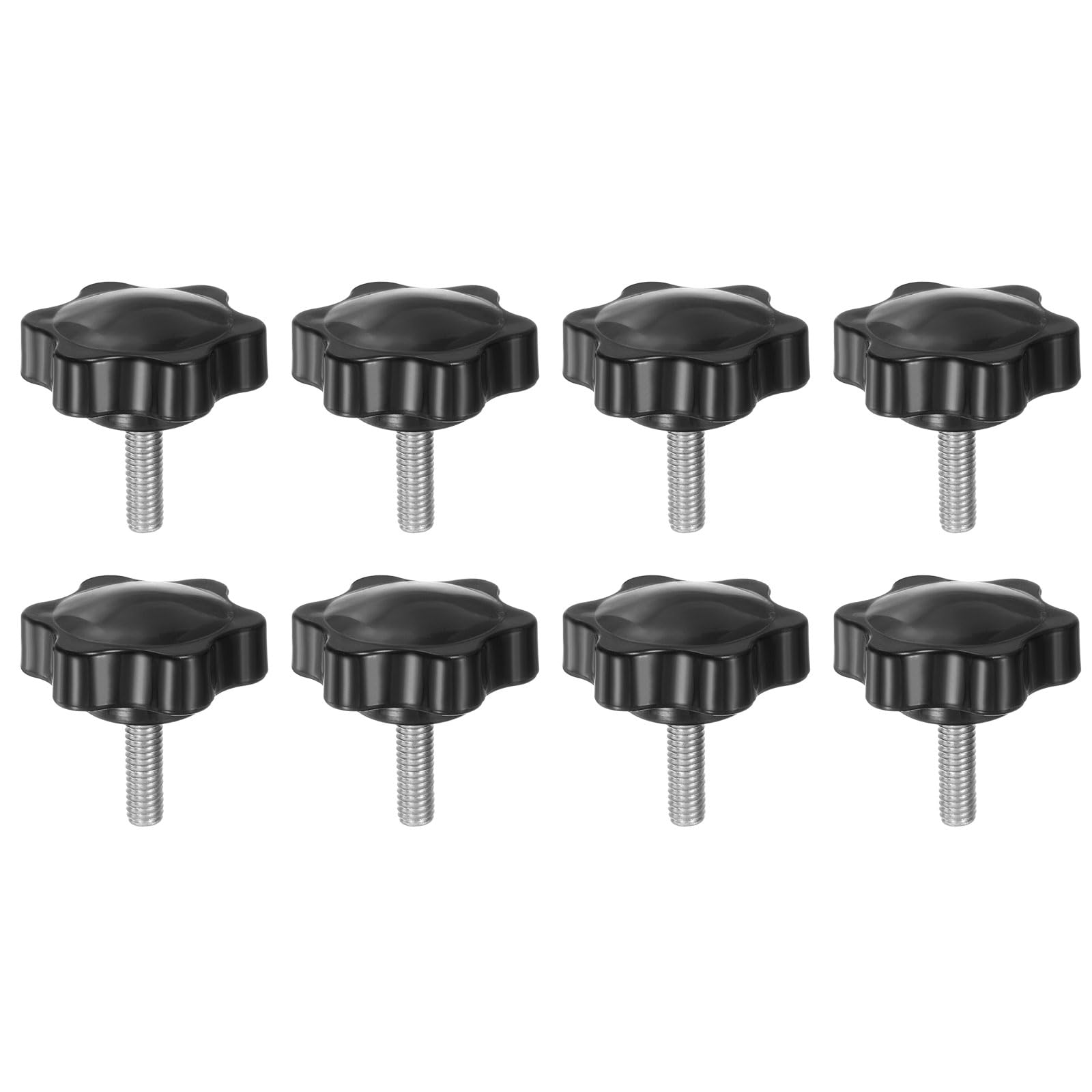 8pcs Star Knobs M6 x 16mm 304 Stainless Steel Threaded Stud 38mm Plastic 6-Star Head Hand Tightening Thumb Screw Clamping Jig Knob Handle, Black