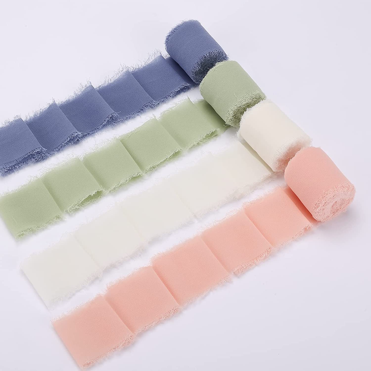 LEVGLAKE 4 Rolls Handmade Fringe Chiffon Silk Ribbon 4cm x 5M for Wedding Invitations,Bridal Bouquets,Gift Wrapping,DIY Crafts