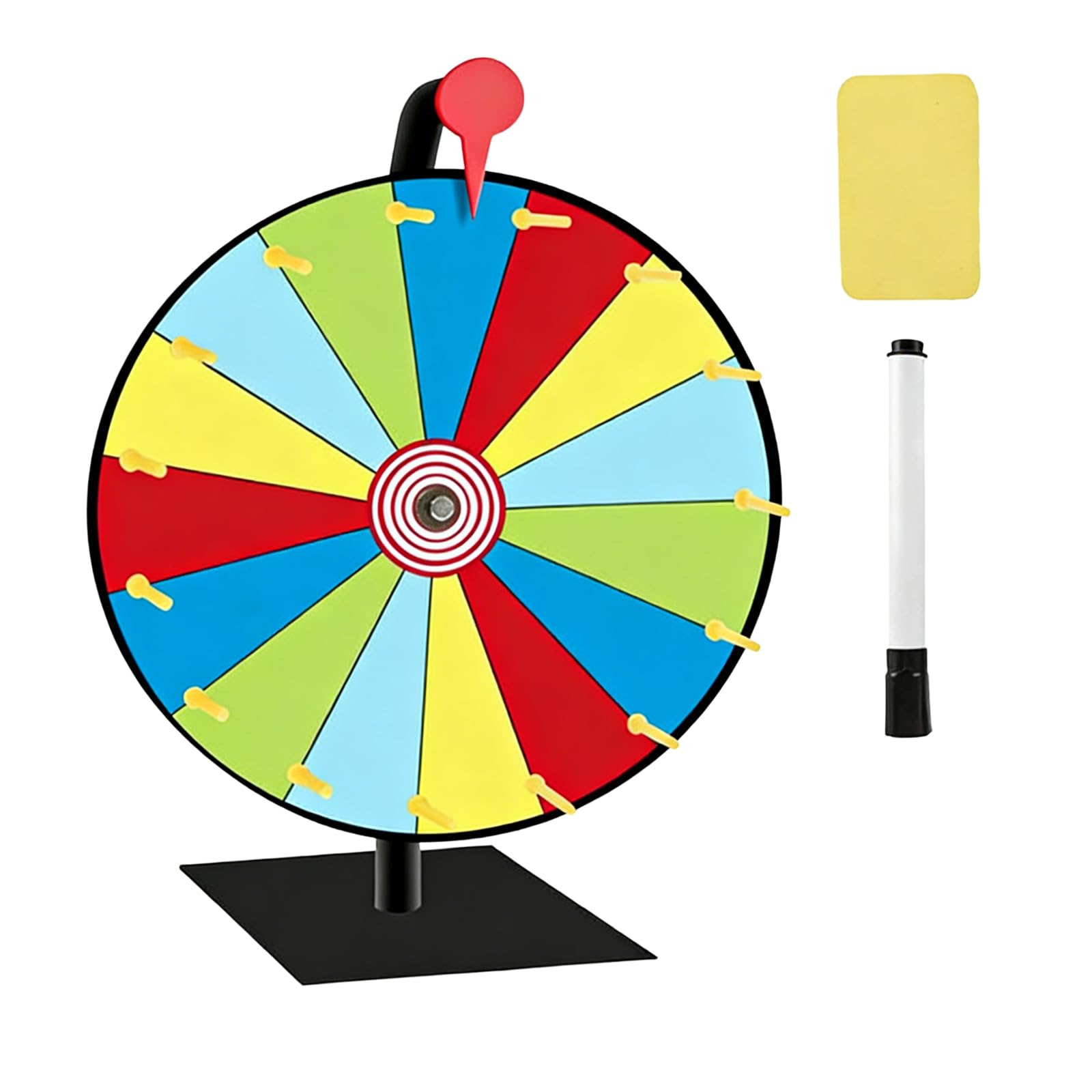 Glücksrad Zum Drehen Farbe, 30cm Glücksrad Zum Selbstgestalten, 15 Slots Glücksrads Mit Metallständer, Tischplatte Rouletterad Mit Radiergummi Und Markierstift Für Spiel, Party-Event