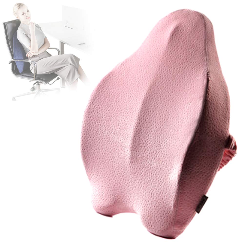 NANANA Cojin Lumbar Respaldo Lumbar para Silla Oficina Coche, Memoria de Forma Ergonómico, para y Prévient Dolor del Lumbares, 53X43x10cm,Rosado,b