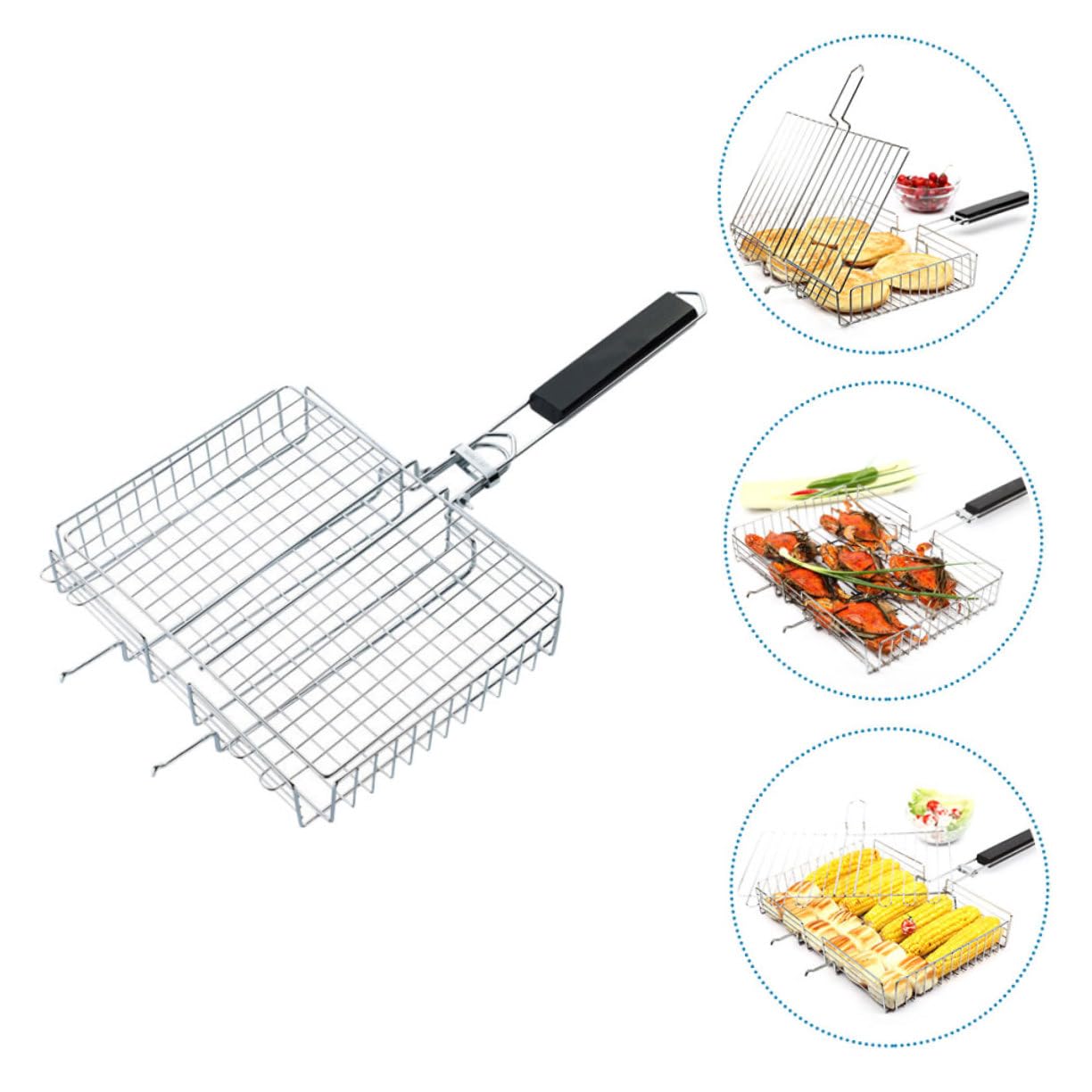 Kisangel Parrilla de Acero Inoxidable para Barbacoa Portátil Plegable Mango Cómodo para Camping y Pescado Parrilla