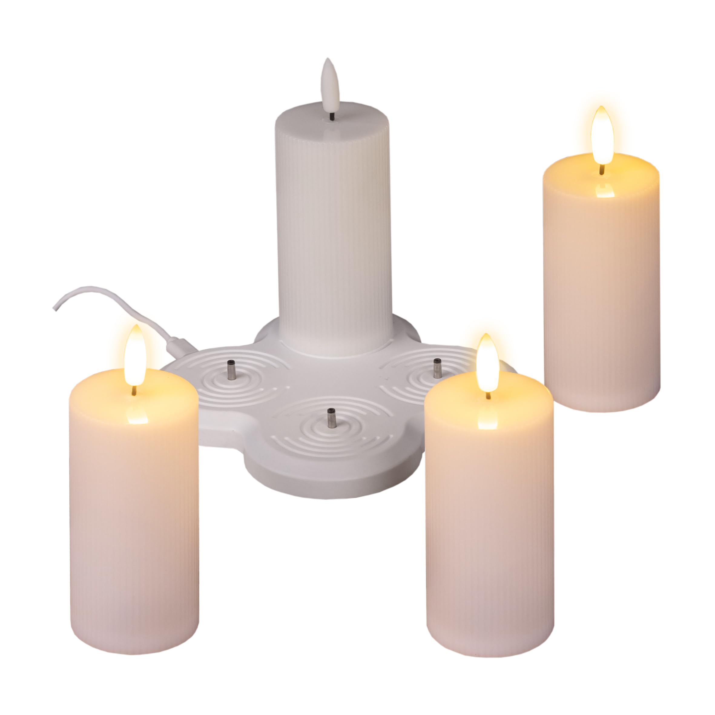 LED Kerze warm weiß aufladbar mit Ladestation 4er Set - 10 x 5 cm - Künstliche Stumpenkerze mit Flackereffekt Akku betrieben