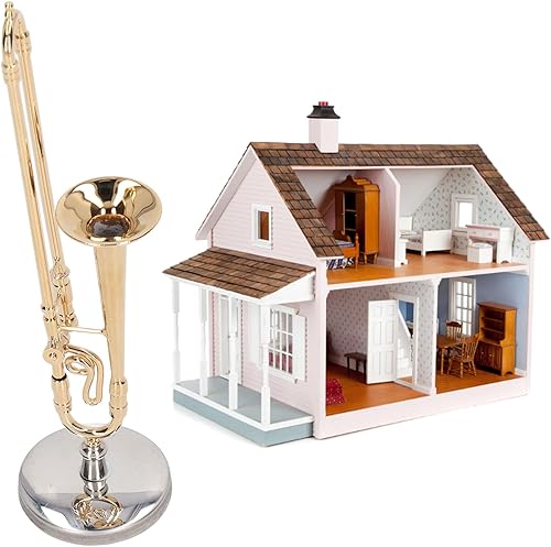 Miniatura 3 de Trombón miniatura de cobre con soporte y estuche, casa de muñecas de trombón en miniatura Instrumentos musicales Accesorios Mini Instrumento Musical