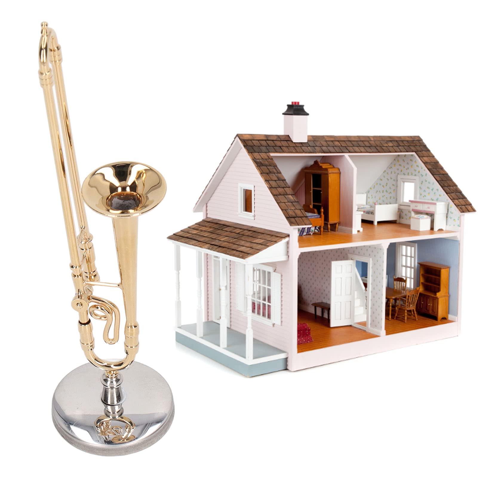 Adorno De Trombón De Latón, Trombón Alto con Acabado Dorado, Modelo De Instrumentos De Casa De Muñecas En Miniatura para Accesorios De Casa De Muñecas