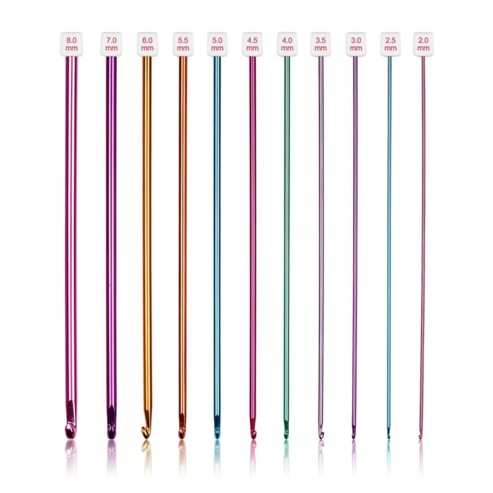 11pcs Tunisian Crochet Hooks Set – 2mm(B) to 8mm(L) Aluminum Afghan Knitting Needles 27cm/10.6inch Extra-Long Ergonomic Hooks for Beginners & Advanced Crocheters