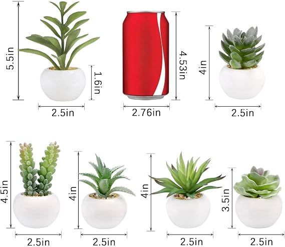 GREENTIME 6 Pcs Artificial Succulents in Ceramic Pots Small Fake Plants | Mini Faux Succulents Zero Maintenance for Indoor Bathroom Office Desk Bedroom Living Room Table Shelf Kitchen