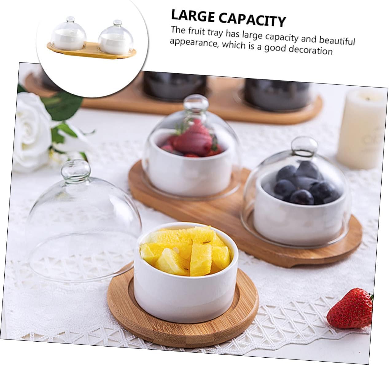 VOSAREA Ceramic Dessert Bowl Lid Serving Bowl for Fruit Salad Trifle Christmas Candy Suitable for Home Restaurant