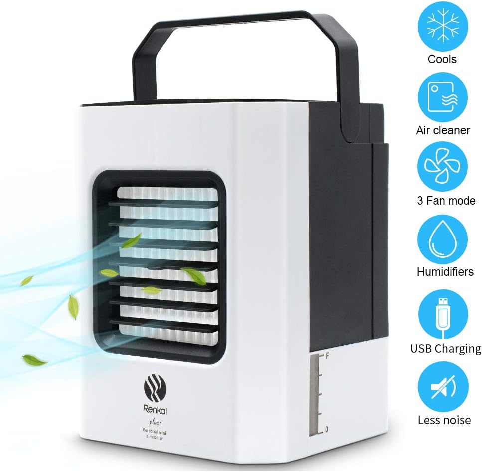 Portable Air Cooler, Mini Air Conditioner, 3 in 1 Personal Evaporative Cooler, Humidifier, Purifier with 3 Speed Desktop Cooling Fan for Home, Room, Office